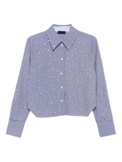 Liujo Blaues Hemd Mit Karomuster Und Strasssteinen  In Blue