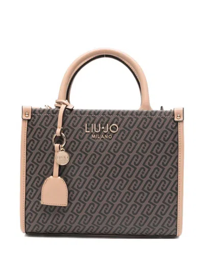 Liujo Borsa A Mano Tote Con Logo Marrone E Rosa  In Black