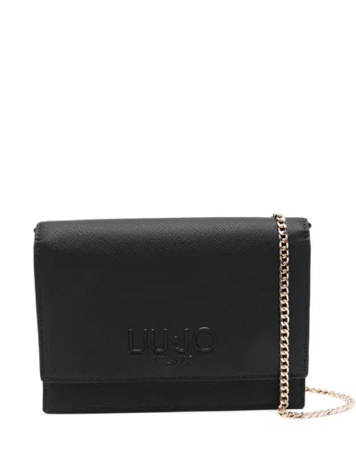 Liujo Borsa Nera A Tracolla Con Dettagli Dorati E Logo Impresso  In Black