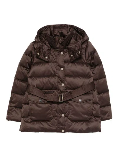 Liujo Braune Daunenjacke Mit Gürtel In Der Taille  In Brown