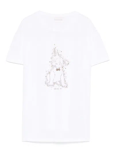 Liujo Crew Neck T-shirt With Rhinestones  In White
