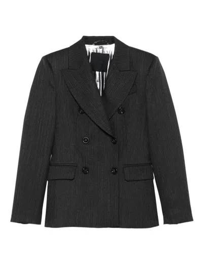 Liujo Double-breasted Pinstriped Blazer  In Black