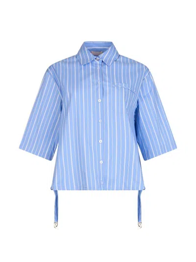 Liujo Drawstring Shirt With 3/4 Sleeves In Blue And White Stripes