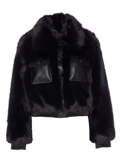 Liujo Faux Fur And Leather Jacket  In Black