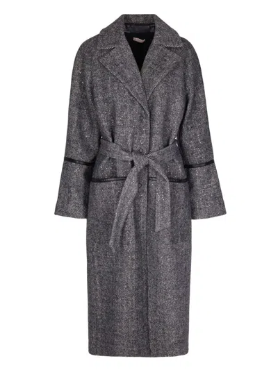 Liujo Grauer Mantel Mit Fischgrätenmuster  In Gray
