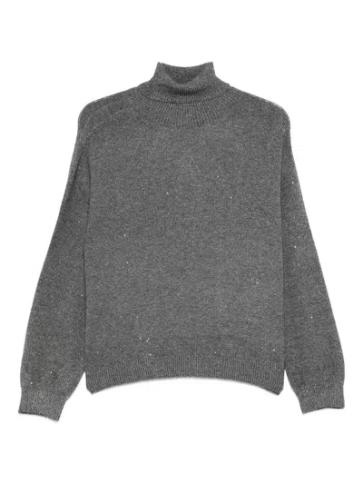 Liujo Grauer Rollkragenpullover Mit Strasssteinen  In Gray