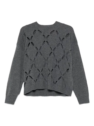 Liujo Grauer Wollpullover Mit Lochmuster  In Gray