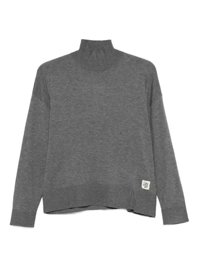 Liujo Grey Turtleneck Sweater With Logo  In Gray