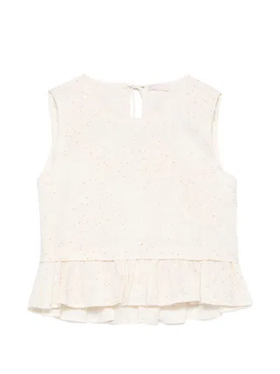 Liujo Guipure Lace Top With Ruffled Waist  In Multi