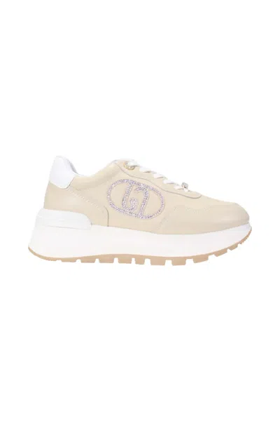 Liujo Leather Sneakers With Jewel Logo Woman Liu Jo Bf4057px331 Burro In White