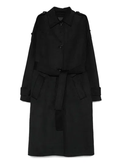 Liujo Long Coat With Fringes  In Black