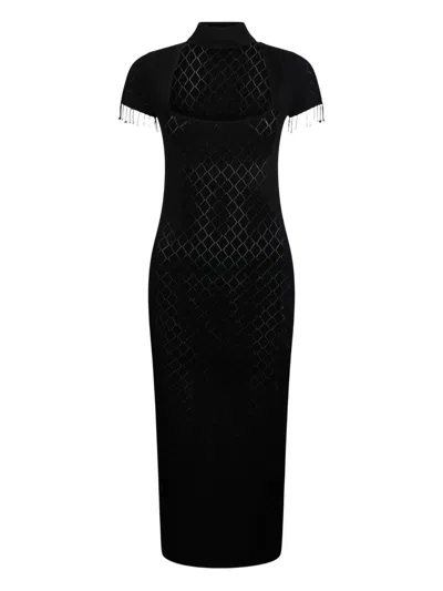 Liujo Midi Dress With Semi-perforated Workmanship And Parline  In Black