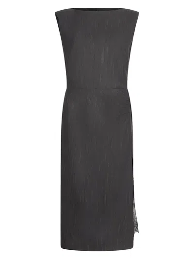 Liujo Midi Dress With Thin Striped Pattern  In Black