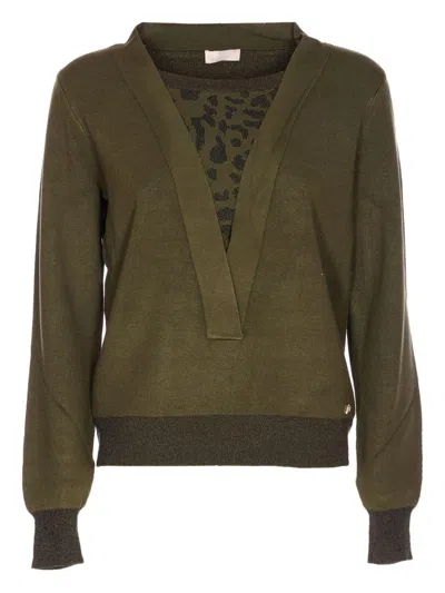 Liujo Olivgrüner Pullover Mit V-ausschnitt  In Green