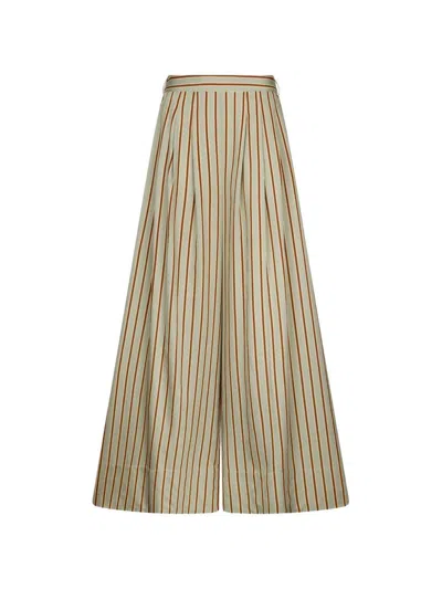 Liujo Pantaloni A Palazzo Con Righe Rosse Verde  In Brown