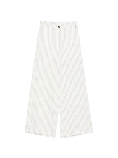 Liujo Pantalone Bianco A Righe A Vita Alta  In White