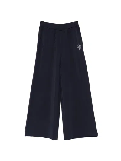 Liujo Pantaloni In Scuba Blu Navy Con Logo Strass  In Black