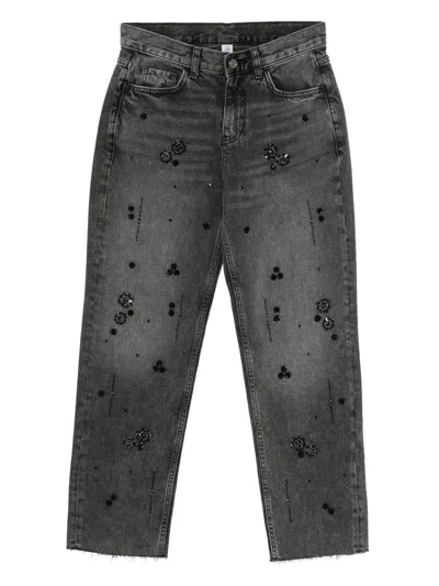 Liujo Schwarze Jeans Mit Schmucksteinverzierungen  In Gray