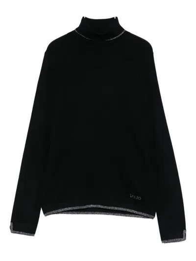 Liujo Schwarzer Rollkragenpullover Mit Logo  In Black