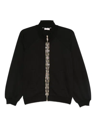 Liujo Schwarzes Baumwoll-sweatshirt Mit Strasssteinen