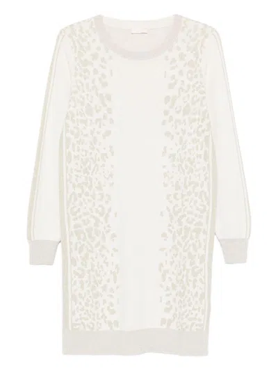Liujo Short Knitted Dress With Animal Print  In White