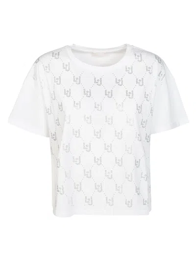 Liujo T Shirt Strass Logo In White