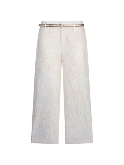 Liujo Trousers With Raised White Floral Embroidery