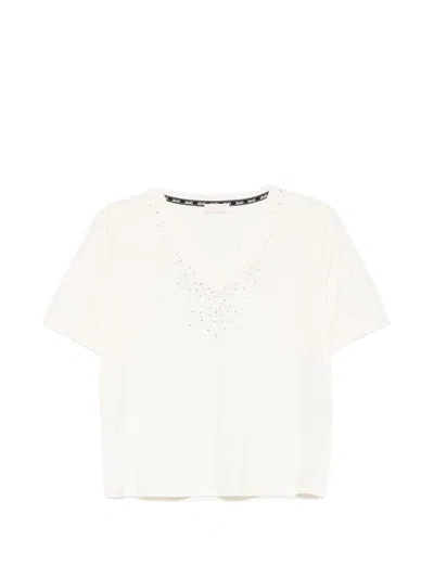 Liujo T-shirt A Maniche Corte In Cotone Bianco Con Strass  In Neutral