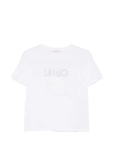 Liujo T-shirt Bianca Con Logo E Strass Argentati  In White