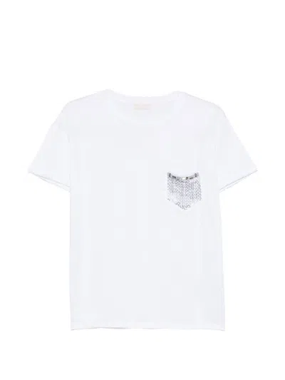 Liujo T-shirt Bianca Con Trass Argentati E Logo  In White