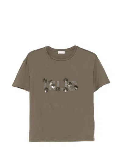 Liujo T-shirt Girocollo A Maniche Corte Con Logo  In Green