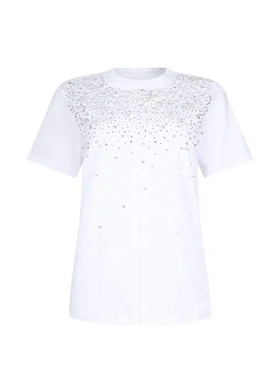 Liujo T-shirt In Cotone Bianco Con Strass  In White
