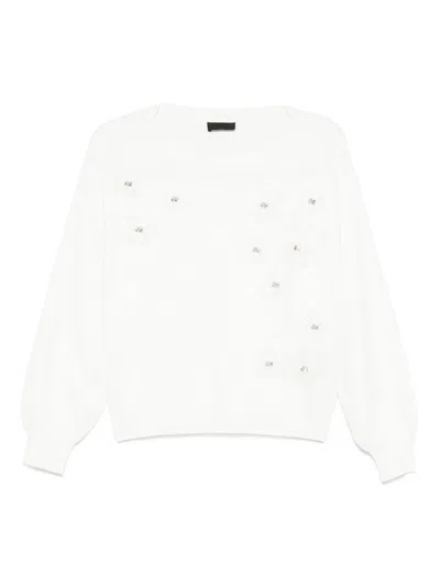 Liujo Weisser Pullover Mit Perlendetails  In White