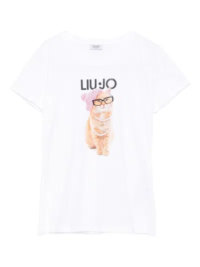 Liujo Weisses T-shirt Mit Rundhalsausschnitt Und Aufdruck