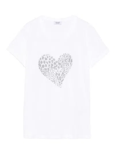 Liujo Weisses T-shirt Mit Rundhalsausschnitt Und Aufdruck