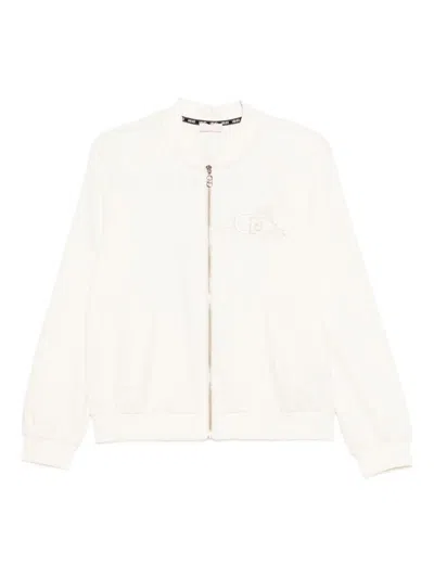 Liujo White Cotton Sweatshirt With Embroidered Logo And Zip