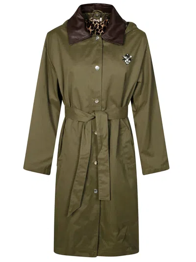 Liujo Women's Mini Animal Print Military Trench Coat In Green