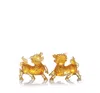 Liuli Benevolent Fortune Qilin Crystal Sculpture, Set Of 2 In Amber