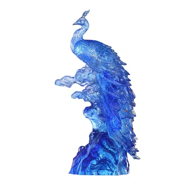 Liuli Crystal Peacock Sculpture In Blue