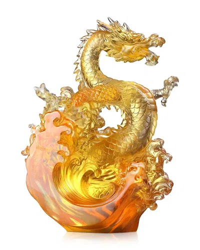 Liuli Dragon Of Excellence (gold) Crystal Glass Figure