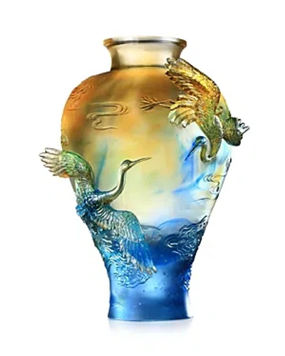 Liuli Flight Of Legacy Crane Crystal Vase In Amber/blue