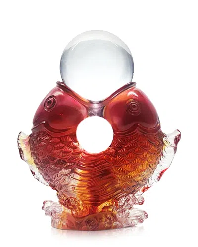 Liuli Limited Edition As The Good World Turns Twin Fish Turning Of Ruyi Crystal Glass Figure In Red