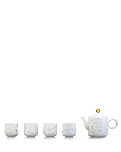 Liuli Limited Edition Four Seasons Of Leisure Crystal Glass & Bone China Teapot Set, Set Of 5 In White