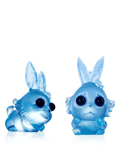 Liuli Limited Edition One And The Same Brave Bunny Crystal Glass Figure, Set Of 2 In Blue