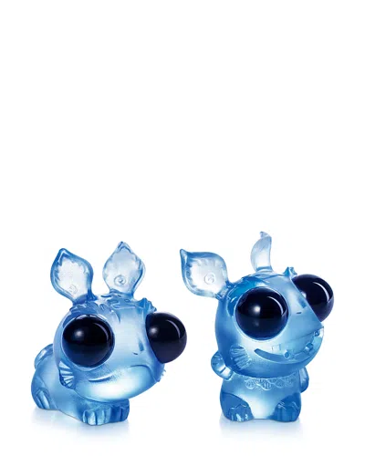 Liuli Limited Edition One And The Same Invincible Tiger Glass Figure, Set Of Two In Blue