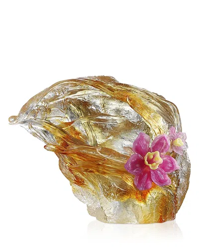 Liuli Limited Edition Peach Blossom Spring Narcissus Flower Crystal Glass Figure In Orange