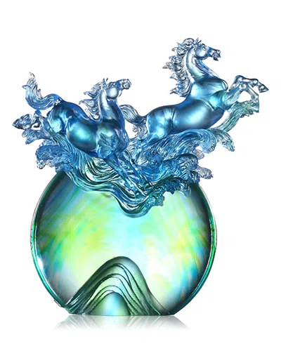 Liuli Resembling Water Ever In Motion, Ever Alive Limited Edition Crystal Glass Sculpture In Blue