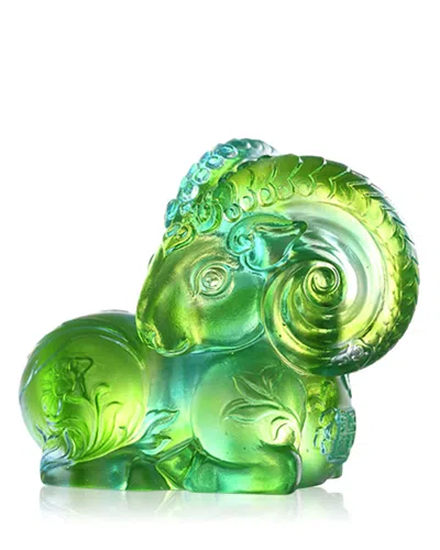 Liuli Ruyi's Twelve Blessings Auspicious Fuzzy Crystal Glass Sculpture In Green