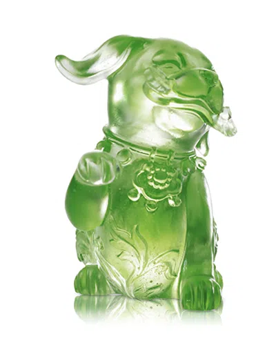 Liuli Ruyi's Twelve Blessings Prosperity Follows Woof Woof Crystal Glass Sculpture In Green