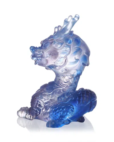 Liuli Ruyi's Twelve Blessings The Divine Dragon Soars Crystal Glass Sculpture In Blue